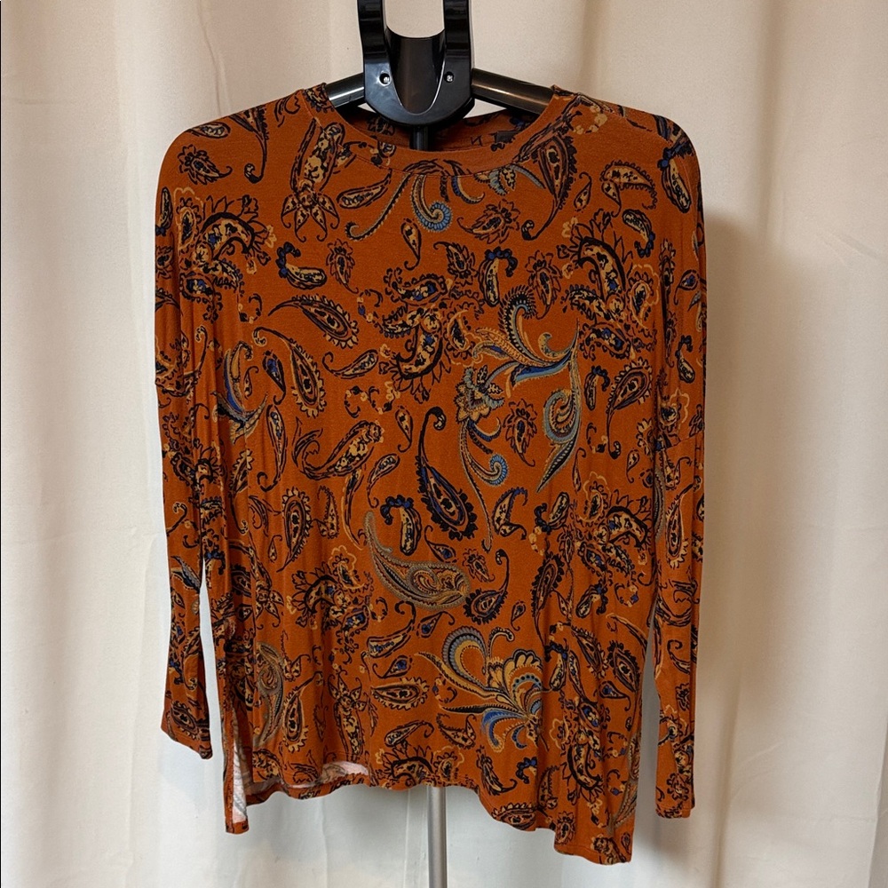 Paisley Print Long Sleeve Top in Orange